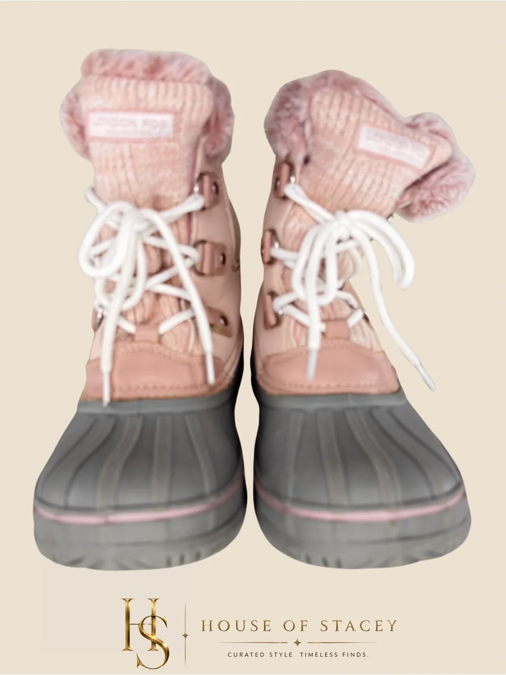 London Fog Girls Waterproof Winter Boots – Size 4 Pink & Gray